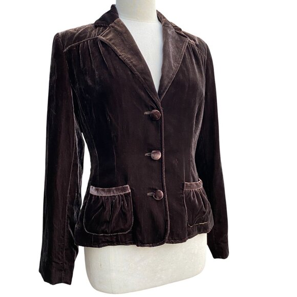 Y2K Velvet Tailored Blazer Brown Dark Academia Holiday Event Whimisigoth-8 - Picture 1 of 16